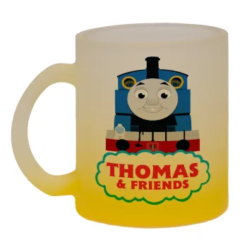 Τόμας το τρενάκι, Κούπα γυάλινη δίχρωμη με βάση το κίτρινο ματ, 330ml