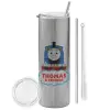 Tumbler stainless steel Silver 600ml, with metal straw & cleaning brush