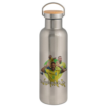 Neymar JR, Stainless steel Silver with wooden lid (bamboo), double wall, 750ml