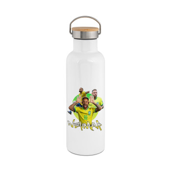 Neymar JR, Stainless steel White with wooden lid (bamboo), double wall, 750ml