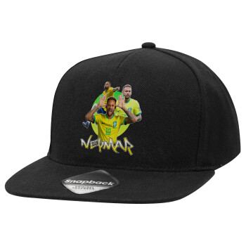 Neymar JR, Καπέλο Ενηλίκων Flat Snapback Μαύρο, (100% ΒΑΜΒΑΚΕΡΟ TWILL, ΕΝΗΛΙΚΩΝ, UNISEX, ONE SIZE)