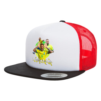 Neymar JR, Adult Foam Flat Snapback with Mesh Black-White-Red (POLYESTER, ADULT, UNISEX, ONE SIZE)