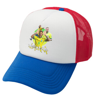 Neymar JR, Adult Soft Trucker Hat with Red/Blue/White Mesh (POLYESTER, ADULT, UNISEX, ONE SIZE)