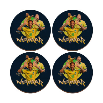 Neymar JR, ΣΕΤ x4 Σουβέρ ξύλινα στρογγυλά plywood (9cm)
