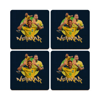 Neymar JR, ΣΕΤ x4 Σουβέρ ξύλινα τετράγωνα plywood (9cm)