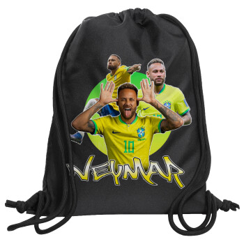 Neymar JR, Τσάντα πλάτης πουγκί GYMBAG Μαύρη, με τσέπη (40x48cm) & χονδρά κορδόνια