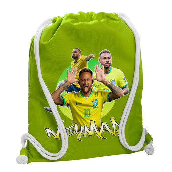 Neymar JR, Τσάντα πλάτης πουγκί GYMBAG LIME GREEN, με τσέπη (40x48cm) & χονδρά κορδόνια