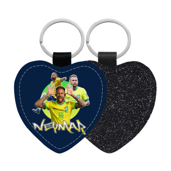 Neymar JR, Μπρελόκ PU δερμάτινο glitter καρδιά ΜΑΥΡΟ