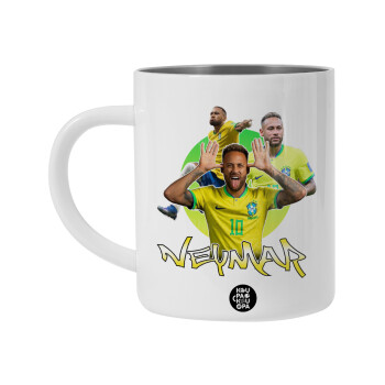 Neymar JR, Λευκή Ανοξείδωτη Μεταλλική Κούπα 450ml - Διπλού Τοιχώματος 