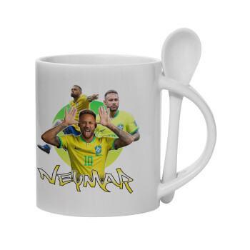 Neymar JR, Ceramic coffee mug with Spoon, 330ml (1pcs)