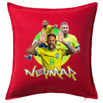 Neymar JR, Μαξιλάρι καναπέ Κόκκινο 100% βαμβάκι, περιέχεται το γέμισμα (50x50cm)