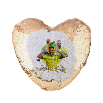 Neymar JR, Μαξιλάρι καναπέ καρδιά Μαγικό Χρυσό με πούλιες 40x40cm περιέχεται το  γέμισμα