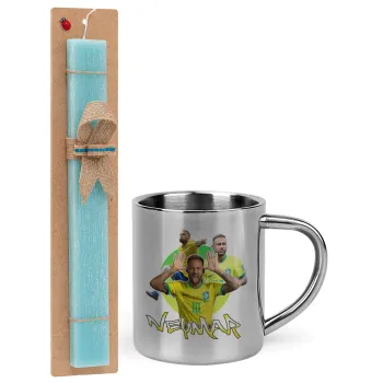 Neymar JR, Easter Set, metallic thermal cup (300ml) & aromatic flat Easter candle (30cm) (TURQUOISE)