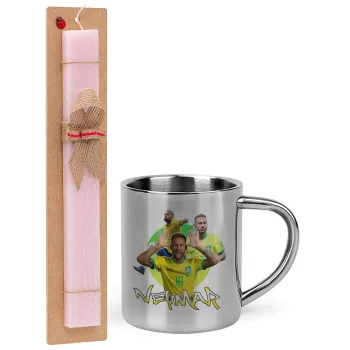 Neymar JR, Easter Set, metallic thermal cup (300ml) & aromatic flat Easter candle (30cm) (PINK)