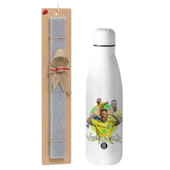 Neymar JR, Easter Set, metallic stainless thermos bottle (500ml) & scented flat Easter candle (30cm) (GRAY)