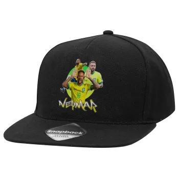 Neymar JR, Καπέλο Ενηλίκων Flat Snapback Μαύρο, (100% ΒΑΜΒΑΚΕΡΟ TWILL, ΕΝΗΛΙΚΩΝ, UNISEX, ONE SIZE)