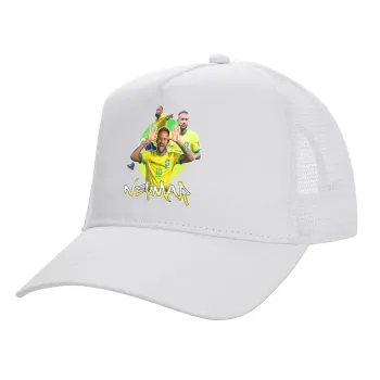 Neymar JR, Structured Trucker Adult Hat, with Mesh, WHITE (100% COTTON, ADULT, UNISEX, ONE SIZE)