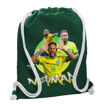 Neymar JR, Backpack pouch GYMBAG BOTTLE GREEN, with pocket (40x48cm) & thick white cords