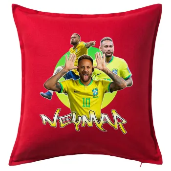 Neymar JR, Μαξιλάρι καναπέ Κόκκινο 100% βαμβάκι, περιέχεται το γέμισμα (50x50cm)