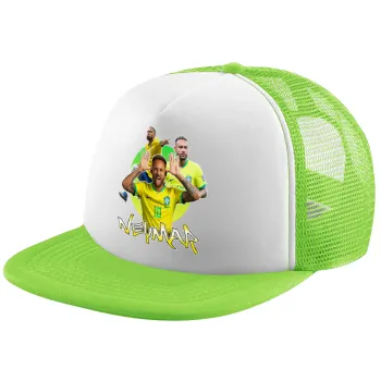 Neymar JR, Adult Soft Trucker Hat with Mesh GREEN/WHITE (POLYESTER, ADULT, ONE SIZE)