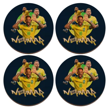 Neymar JR, ΣΕΤ x4 Σουβέρ ξύλινα στρογγυλά plywood (9cm)