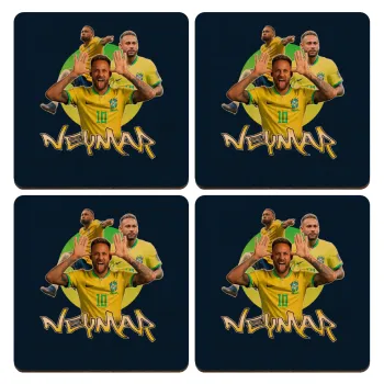 Neymar JR, ΣΕΤ x4 Σουβέρ ξύλινα τετράγωνα plywood (9cm)