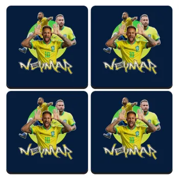 Neymar JR, ΣΕΤ 4 Σουβέρ ξύλινα τετράγωνα (9cm)