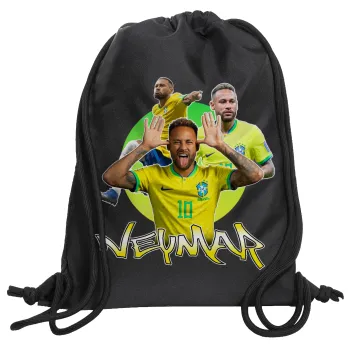 Neymar JR, Τσάντα πλάτης πουγκί GYMBAG Μαύρη, με τσέπη (40x48cm) & χονδρά κορδόνια