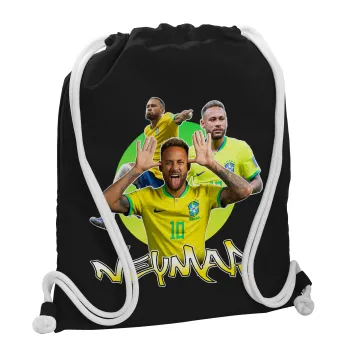 Neymar JR, Backpack pouch GYMBAG Black, with pocket (40x48cm) & thick white cords