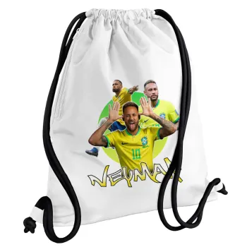 Neymar JR, Τσάντα πλάτης πουγκί GYMBAG λευκή, με τσέπη (40x48cm) & χονδρά κορδόνια
