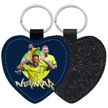 Neymar JR, Μπρελόκ PU δερμάτινο glitter καρδιά ΜΑΥΡΟ