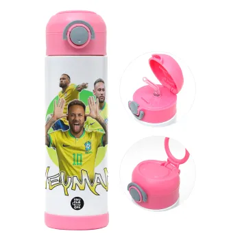 Neymar JR, Παιδικό παγούρι θερμό, ανοξείδωτο, με καλαμάκι ασφαλείας, ΡΟΖ (500ml)