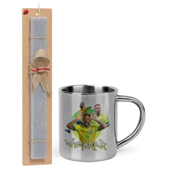 Neymar JR, Easter Set, metallic thermal cup (300ml) & Easter aromatic flat candle (30cm) (GRAY)