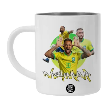 Neymar JR, Λευκή Ανοξείδωτη Μεταλλική Κούπα 450ml - Διπλού Τοιχώματος 