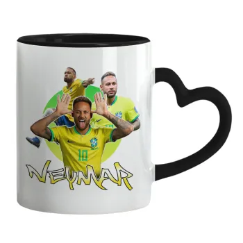 Neymar JR, Mug heart black handle, ceramic, 330ml