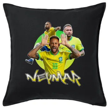 Neymar JR, Μαξιλάρι καναπέ Μαύρο 100% βαμβάκι, περιέχεται το γέμισμα (50x50cm)