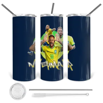 Neymar JR, Tumbler ποτήρι θερμό από ανοξείδωτο ατσάλι 600ml, με μεταλλικό καλαμάκι & βούρτσα καθαρισμού