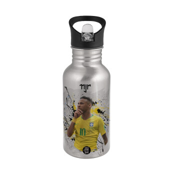 Neymar JR, Water bottle Silver with straw, stainless steel 500ml