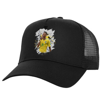 Neymar JR, Structured Trucker Adult Hat, with Mesh, Black (100% COTTON, ADULT, UNISEX, ONE SIZE)