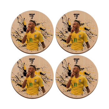 Neymar JR, ΣΕΤ x4 Σουβέρ ξύλινα στρογγυλά plywood (9cm)