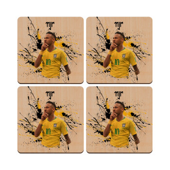 Neymar JR, ΣΕΤ x4 Σουβέρ ξύλινα τετράγωνα plywood (9cm)