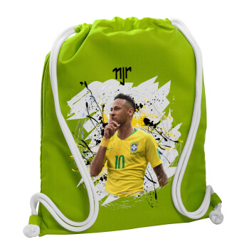 Neymar JR, Τσάντα πλάτης πουγκί GYMBAG LIME GREEN, με τσέπη (40x48cm) & χονδρά κορδόνια