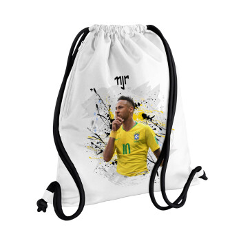 Neymar JR, Τσάντα πλάτης πουγκί GYMBAG λευκή, με τσέπη (40x48cm) & χονδρά κορδόνια