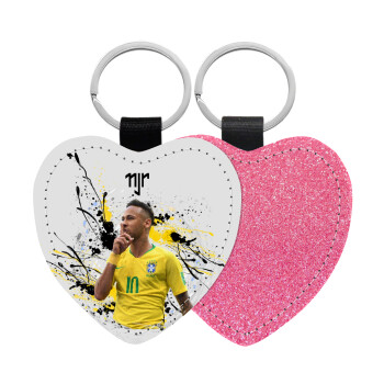 Neymar JR, Μπρελόκ PU δερμάτινο glitter καρδιά ΡΟΖ