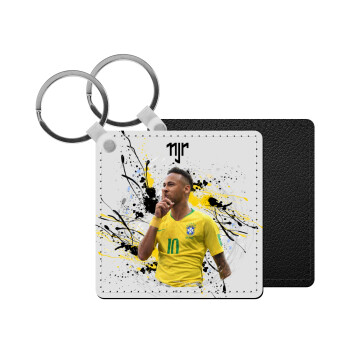 Neymar JR, Μπρελόκ Δερματίνη, τετράγωνο ΜΑΥΡΟ (5x5cm)