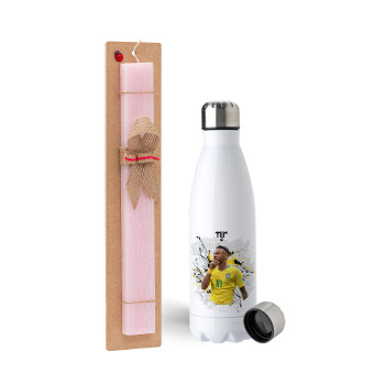 Neymar JR, Πασχαλινή Λαμπάδα με μεταλλικό παγούρι ανοξείδωτο (750ml) & κερί αρωματικό πλακέ (30cm) (ΡΟΖ)