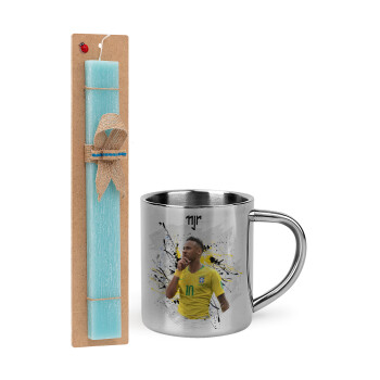 Neymar JR, Πασχαλινό Σετ, μεταλλική κούπα θερμό (300ml) & πασχαλινή λαμπάδα αρωματική πλακέ (30cm) (ΤΙΡΚΟΥΑΖ)