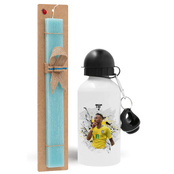 Neymar JR, Easter Set, metallic aluminum water bottle (500ml) & scented flat candle (30cm) (TURQUOISE)