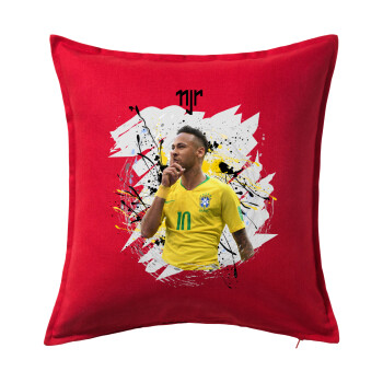Neymar JR, Μαξιλάρι καναπέ Κόκκινο 100% βαμβάκι, περιέχεται το γέμισμα (50x50cm)