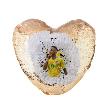 Neymar JR, Μαξιλάρι καναπέ καρδιά Μαγικό Χρυσό με πούλιες 40x40cm περιέχεται το  γέμισμα